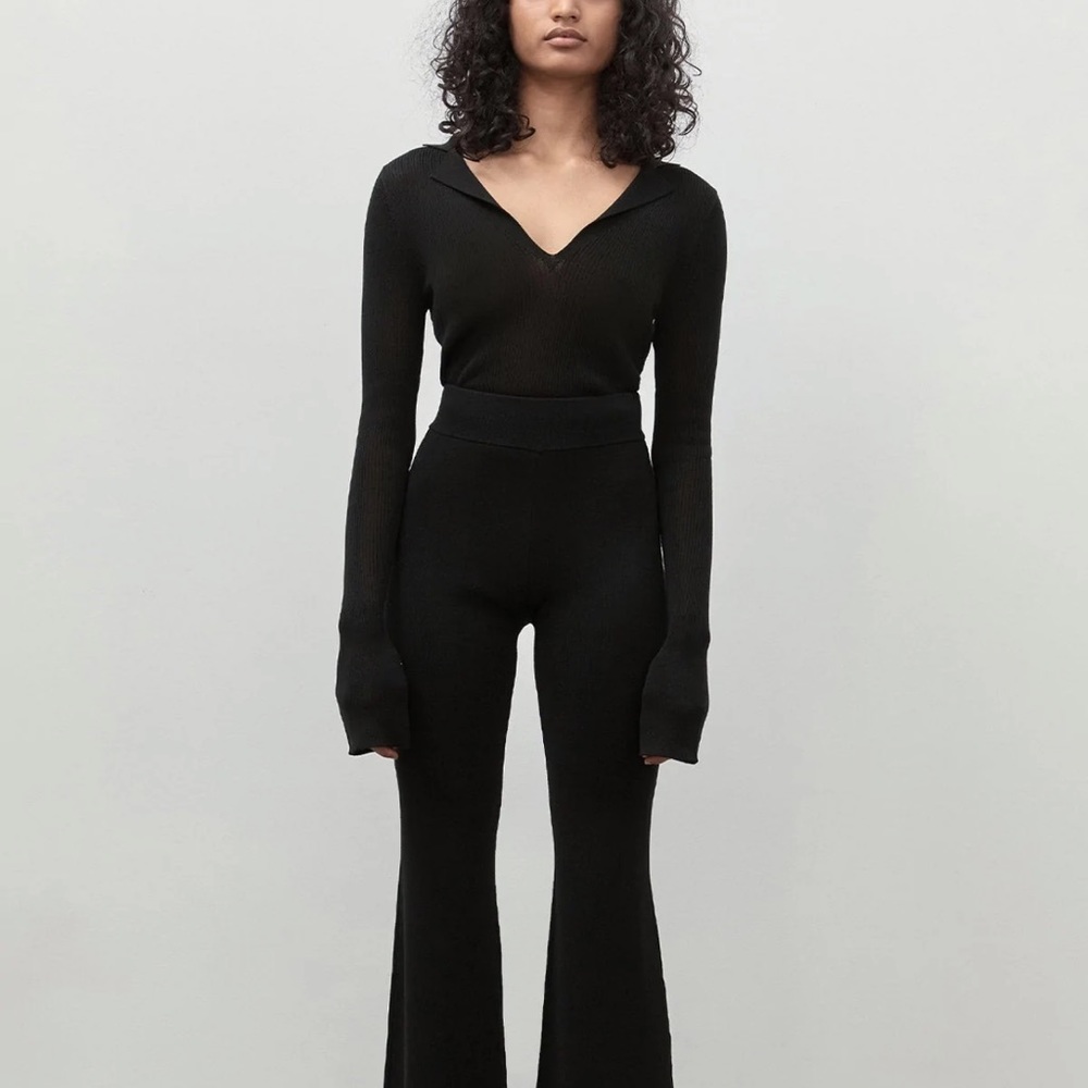 STUNNING st. agni rib knit polo top — black